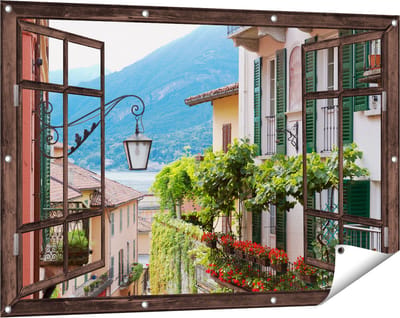 Gards Tuinposter Doorkijk Kleurijk Straatje in Italie - 120x80 cm - Tuindoek - Tuindecoratie - Wanddecoratie buiten - Tuinschilderij