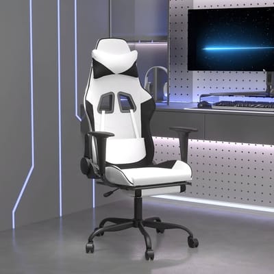 vidaXL - Massage - gamestoel - met - voetensteun - kunstleer - zwart - en - wit