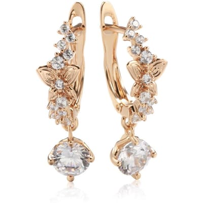 Luxe Roségoud Kleur Damesoorbel Bling Natuurlijke Zirkonia Schitterende Holle Vlinder Hangende Oorbellen Fijne Dagelijkse Sieraden beige