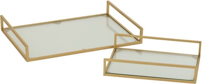 J-Line plateau - ijzer/glas - goud - set van 2