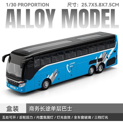 1:30 Zakelijke Lange Afstand Enkellaags Tourbus Legering Auto Ornament Model Verlichting En Geluidseffecten Stuiteraar Jongens Speelgoed