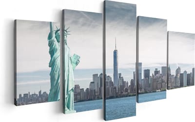 Artaza Canvas Schilderij Vijfluik Vrijheidsbeeld In New York  - 100x50 - Foto Op Canvas - Canvas Print