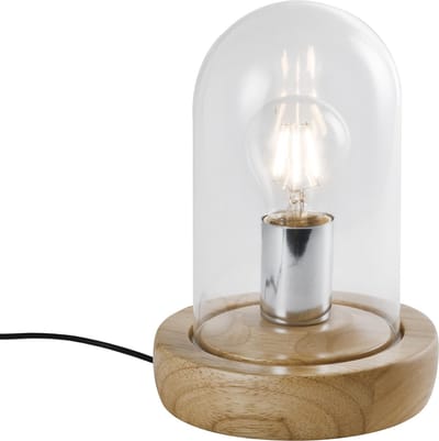 QUVIO Tafellamp Scandinavisch - Lampen - Leeslamp - Nachtkastlamp - Verlichting - Tafellamp slaapkamer - Tafellampen - Bedlamp - Glas - Hout - Met 1 lichtpunt - E27 Fitting - Voor binnen - 16 x 25 cm (dxh) - Bruin