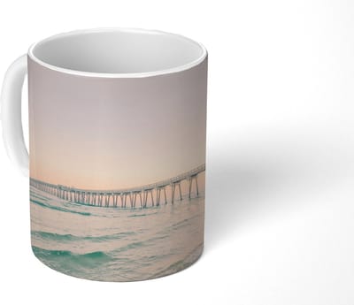 Mok - Koffiemok - Zee - Strand - Brug - Natuur - Zonsondergang - Mokken - 350 ML - Beker - Koffiemokken - Theemok