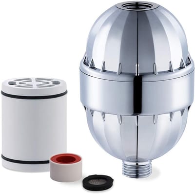 Waterfilter, douchewaterontharder, douchekopfilter voor het voeden van haar en huid, verbeterd roestvrijstalen gaasfilter voor hard water vermindert de chemische inhoud van chloor, (chroom)