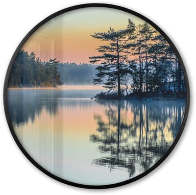 Poster in lijst Rond - Fotolijst 60x60 cm - Posters - Water - Bomen - Natuur - Landschap - Ronde posterlijst zwart - Decoratie - Wanddecoratie woonkamer - Muurdecoratie slaapkamer