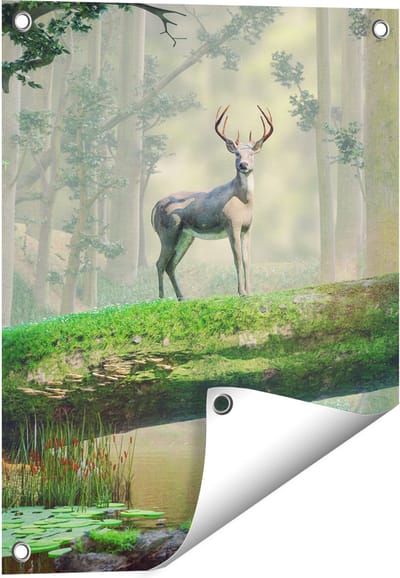 Gards Tuinposter Hert in het Bos op een Boom - 40x50 cm - Tuindoek - Tuindecoratie - Wanddecoratie buiten - Tuinschilderij