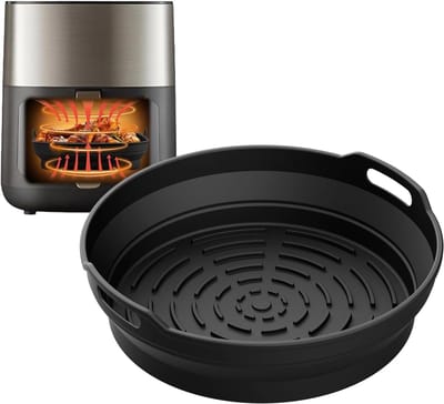 Famanu – Siliconen vormen voor luchtfriteuse - ronde herbruikbare accessoires - zwart - hittebestendig - duurzaam en flexibel - ideaal voor bakken - frituren en stomen in heteluchtfriteuses