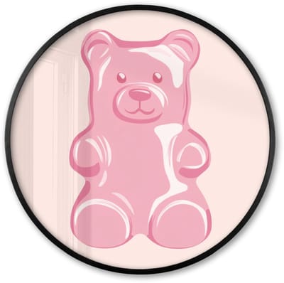 Poster in lijst Rond - Fotolijst 60x60 cm - Posters - Beer - Roze - Snoep - Ronde posterlijst zwart - Decoratie - Wanddecoratie woonkamer - Muurdecoratie slaapkamer