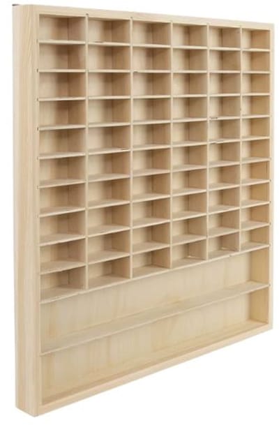 Emvae Wandrek - Wandkast - Wandvitrine - Display rek - Modelauto’s - Hout - 62 Compartimenten - Voor 1:64 Schaalmodellen - 58,5 x 5 x 64,5 cm - Naturel