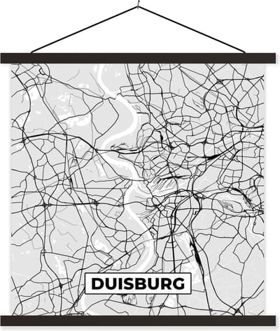 Posterhanger incl. Poster 60x60 cm - Schoolplaat - Duisburg - Kaart - Plattegrond - Stadskaart - Duitsland - Textielposter - Zwarte latten - Stadskaart