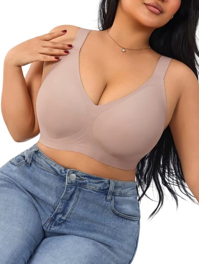 Naadloze plus size BH dames – comfortabele draadloze BH met volledige dekking, hoge elasticiteit, anti-doorzakken & zachte ondersteuning - Khaki - Maat L