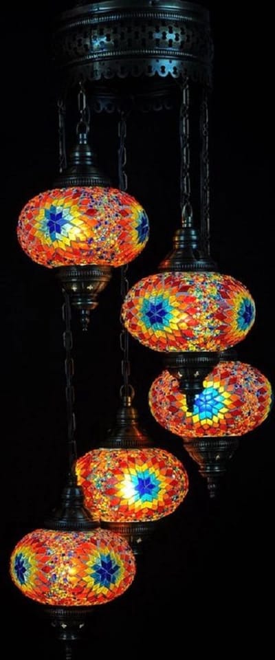 Turkse lamp - hanglamp - mozaïek lamp - 5 bollen - handgemaakt en multicolour design
