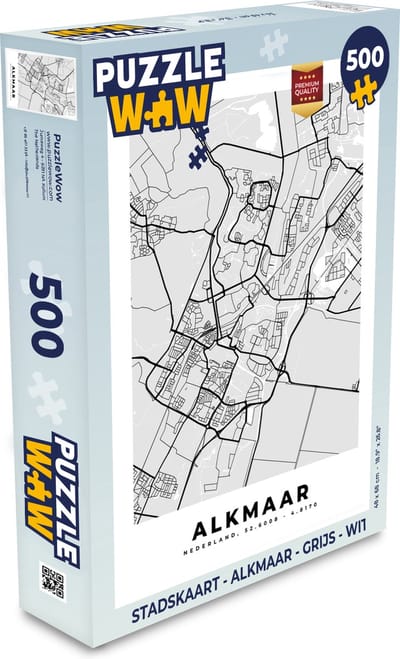 Puzzel Stadskaart - Alkmaar - Grijs - Wit - Legpuzzel - Puzzel 500 stukjes - Plattegrond