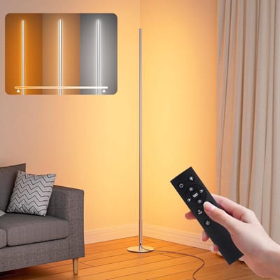 SNJY® Hoeklamp - Staande Lampen Woonkamer - Vloerlampen Woonkamer - Met Afstandsbediening - 20 x 147 cm - Zilver
