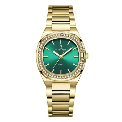 CK Aurora – Gold with Green Curved Square Dial & Stone Accents - ClaudiaKoch CK 4321