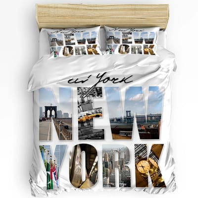 New York Beddengoedset Dekbed Dekbedovertrek Kussenslopen NYC Dat Nooit Slaapt Reflecties Op Manhat Beddengoedovertrek Tweepersoonsbedset 140x200cm 3pcs