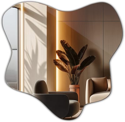 Tulup Spiegel - Organische Spiegel - 58 x 57,5 cm - Onregelmatige Spiegel - Woonkamerspiegel - Inloopkastspiegel - Hal - Unieke make-up Spiegel - Frameloze - Spiegelmontageset - Multifunctionele spiegel - Organische vorm