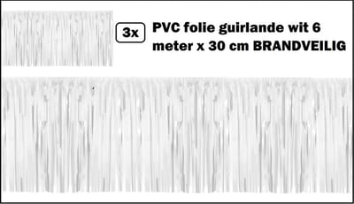 3x PVC slierten folie guirlande wit 6 meter x 30 cm BRANDVEILIG
