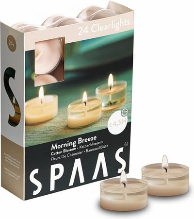 SPAAS - 24 x Clearlights Geur, theelichten in transparante cup, ± 4,5 uur - Morning Breeze- Clearlights theelichtjes