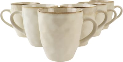 OTIX Theemokken- 300ML - Koffiekopjes met oor - set van 6 - Beige -Grote Mok - Keramiek - MAPLE