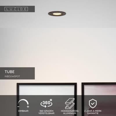 Lucide TUBE - Inbouwspot - Ø 9,2 cm - 1xGU10 - Zwart