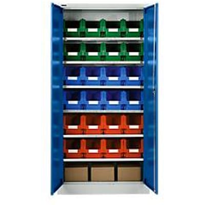 Materiaalkast MSI 2409, met 24 bakken, lichtgrijs/gentiaanblauw