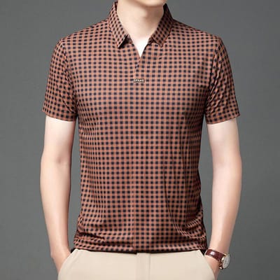 Nieuw Naadloos Niet-Strijken Geruit Poloshirt met Korte Mouwen Heren Zomer Casual Heren Poloshirt M black