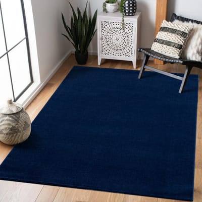 Uni Effen Laagpolig Vloerkleed Modern Donker Blauw Navy- 200x200 CM Vierkant