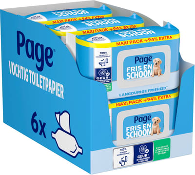 Page® vochtig toiletpapier - Fris en Schoon (Compleet Schoon) Maxi - langdurige frisheid - 444 velletjes - 6 x 74 stuks