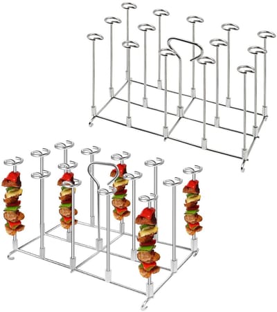 Dailygoods- Spieshouder - 2 Stuks - Roestvrij Staal - Kabob Houder - Geschikt voor Ninja Foodi AF300UK/AF400UK - Antiaanbak Skewers - Optimale Warmteverspreiding - Grillrek