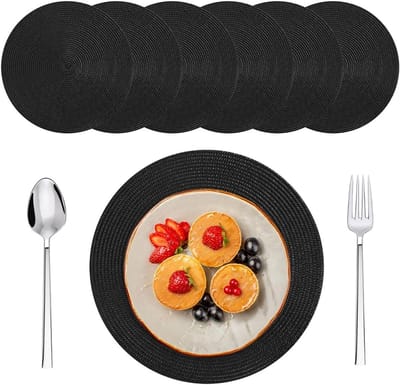 Ronde afwasbare placemats, Ø 38 cm, antislip en hittebestendig, 6 stuks, voor eetkamer en keuken, ideaal voor bruiloften en feesten