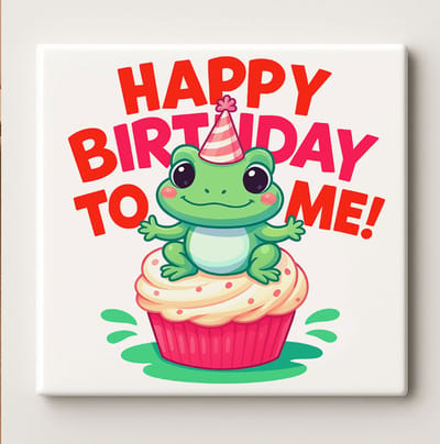 Happy Birthday to Me Keramische Tegel – 15x15 cm Schattig Kikker op Cupcake Ontwerp – Leuk Verjaardagscadeau & Feestdecoratie