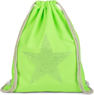 Sporttas Met Ster - Rugzak Tas - Sportschool Bezoek - Glitter Steen Applicatie - 30x39cm - Neon Groen