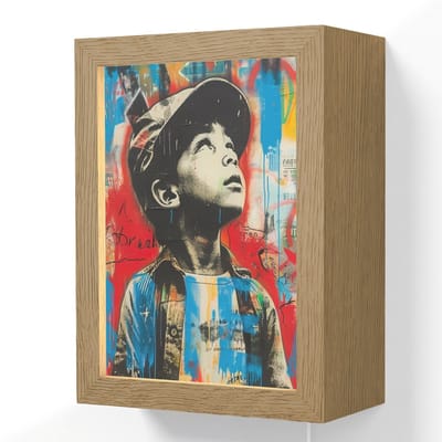 Wandlamp 15x20 cm - Oplaadbaar - Graffiti - Jongen - Street art - Kleuren - Wandlampen binnen woonkamer - Slaapkamer lamp met kabel - Decoratieve nachtlamp - Vloerlamp snoer