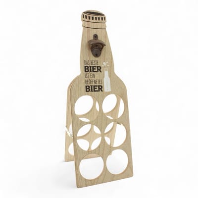 Dailygoods- Bierhouder met geïntegreerde flesopener - Opklapbaar - Houten standaard - Voor 6 flessen - Perfect voor feestjes - Afmetingen 55 x 19 x 18 cm - Bierstandaard
