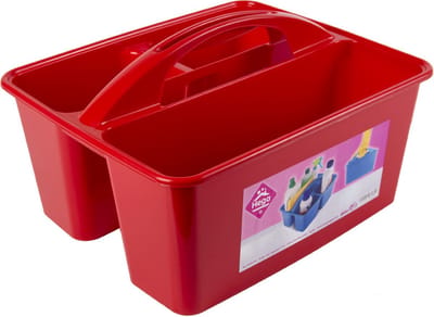 Hega Hogar opbergbox/opbergmand - rood - met handvat - 6 liter - kunststof - 31 x 26,5 x 18 cm - voor schoonmaakspullen