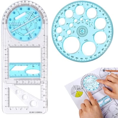 Multifunctionele Geometrische Liniaal Set met 360 Graden Protractor voor Wiskunde en Tekeningen - Meetgereedschap voor Studenten en Kantoorbenodigdheden