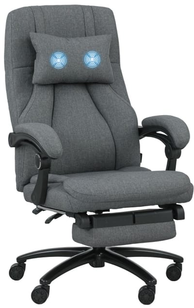 MODENUIT Bureaustoel 64 X 74 X 109-117 Cm - Met Voetsteun En Massagekussen - Voor Thuiswerk - Polyester Donkergrijs