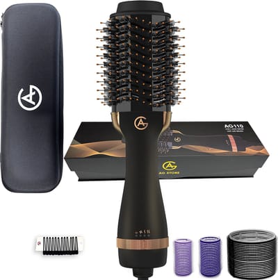 AG110 Luxe 3-in-1 Fohnborstel - Goud -  Keramische Fohnborstels - Inclusief Travelbag, 12 kleefrollen & 12 haarclips - ronde borstel - 1000w - Krulborstel - Magic Brush - Lang/Kort/Stijl/Krullen Zwart