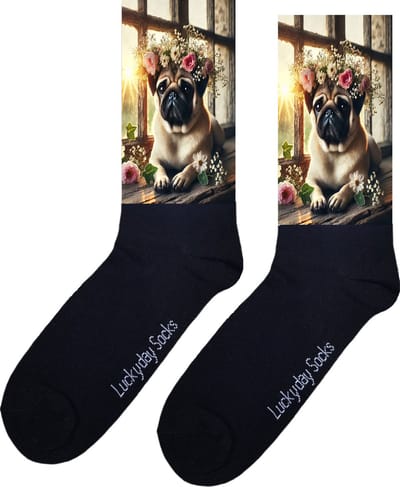 Mops - Valentijns cadeau - Verjaardag cadeau - Sint cadeau - Leuke sokken - Vrolijke sokken - Leuk cadeau - Man - Vrouw - Grappig cadeau - Kerst Sokken - Vaderdag - Moederdag - Kerstcadeau - Bloemen - Hond - Socks maken Happy - 37-44