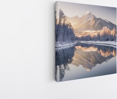 Saammp Canvas Schilderij - Winter Landschap met zonneschijn - Landschap - Natuur - 20x20 - Foto op canvas - Wanddecoratie - Muurdecoratie Woonkamer - Slaapkamer decoratie - Canvas Print