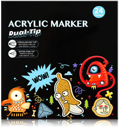 Acrylmarkers - 24 kleuren - dubbele ronde punt - voor kunst, graffiti en tekenen - basisverpakking