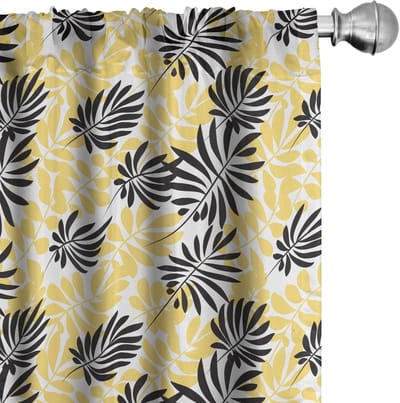 ABAKUHAUS Geel/zwart Gordijnen – Bladpatroon – 2x75×225 cm