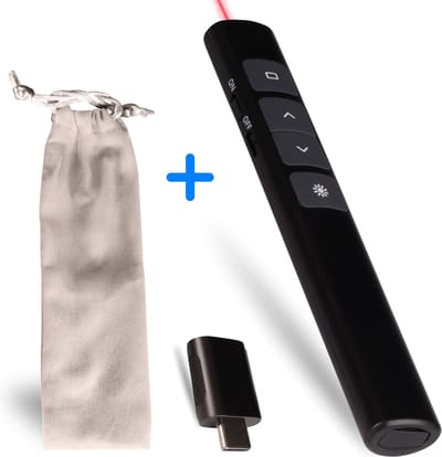Draadloze Presentatie Klikker - Wireless Presenter - Powerpoint afstandsbediening met laserfunctie Inclusief USB-C adapter & Opberg hoesje - tot 100 m bereik - Oplaadbaar - zwart - Perfect voor Mac en PC