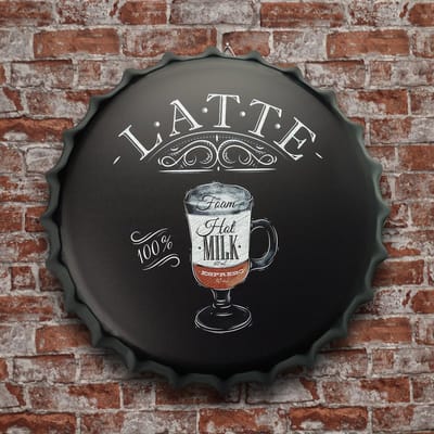 Wandbord – Latte coffee - Metalen wandbord - Metalen decoratie - Metalen bord - Wandborden - Wandbord metaal - Wandbord rond - Coffee - Decoratie - Cave & Garden