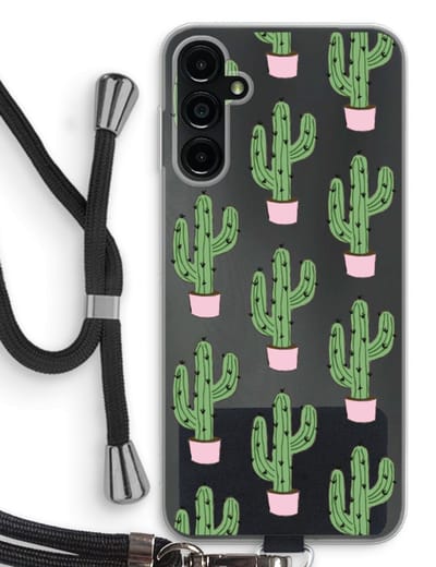 Case Company® - Hoesje met koord geschikt voor Samsung Galaxy A14 hoesje met Koord - Cactus Lover - Telefoonhoesje met Zwart Koord - Bescherming aan alle Kanten en Over de Schermrand
