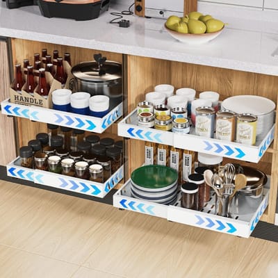 Dailygoods- Keukenladen uitbreidbaar - Uittrekbare Kastorganizer - Antislip - Instelbare Breedte 32-53 cm - Set van 2 - Voor Keukenorganisatie - Ladeorganizer