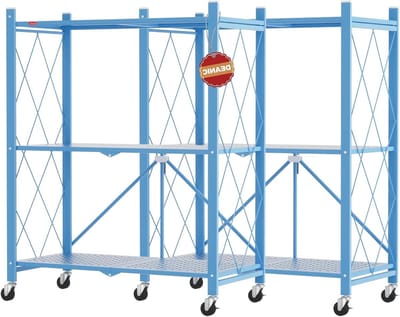 Opbergplanken op wielen - Rolrek - Ruimte organiseren - Opvouwbaar en stevig - 71 x 34 x 904 cm - Blauw