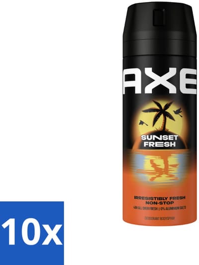 10 x Axe – Deodorant – Sunset Fresh – 150 ml - Axe Sunset Fresh Bodyspray - Frisse Bodyspray - Zink-zap Technologie - Anti-geur - Citrusgeur